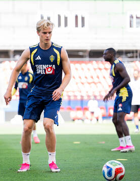 Lucas Bergvall of the Swedish national football team at a