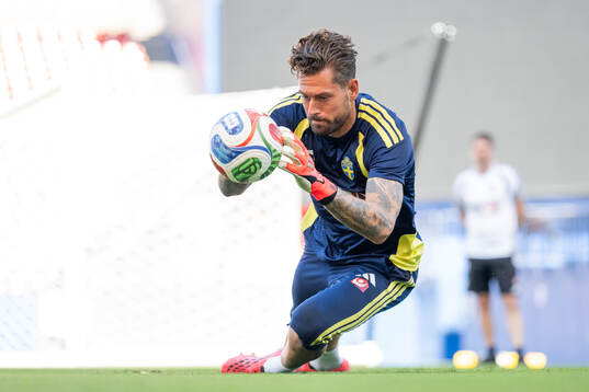 Goalkeeper Kristoffer Nordfeldt of the Swedish national