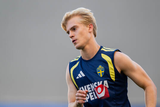 Lucas Bergvall of the Swedish national football team at a