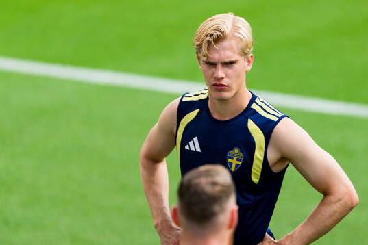 Lucas Bergvall of the Swedish national football team at a