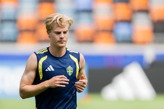 Lucas Bergvall of the Swedish national football team at a