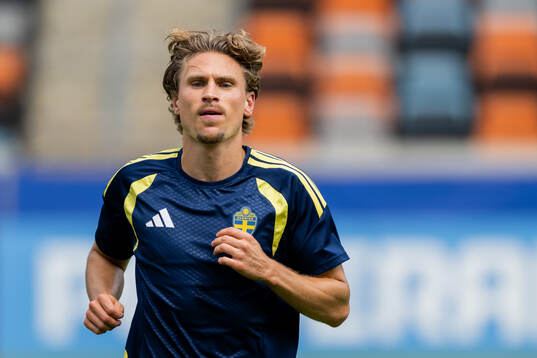 Carl Starfelt of the Swedish national football team at a