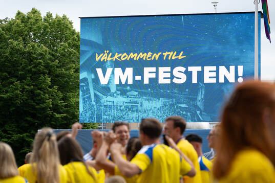 Fotbollsmatchen i VM mellan Nederländerna - Sverige visas