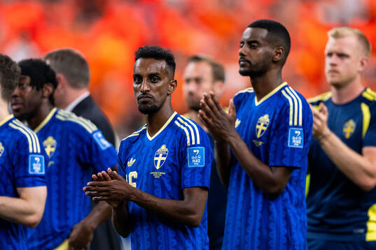 Taha Ali and Alexander Isak of Sweden