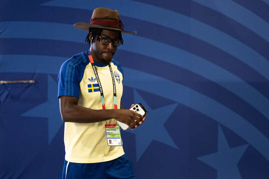 Anthony Elanga of Sweden arrives at Houston Stadium