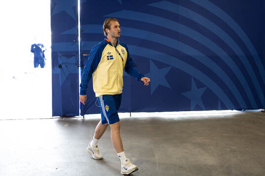 Benjamin Nygren of Sweden arrives at Houston Stadium