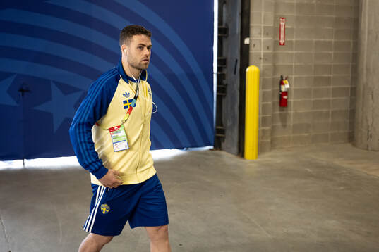 Gabriel Gudmundsson of Sweden arrives at Houston Stadium