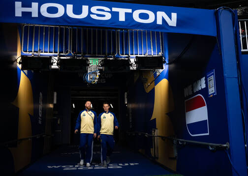 Goalkeeper Viktor Johansson and Hjalmar Ekdal of Sweden
