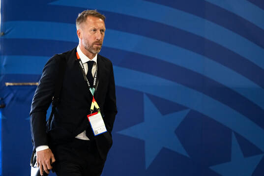 Head coach Graham Potter of Sweden arrives at Houston