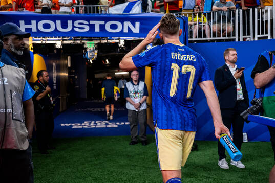 Viktor Gyökeres of Sweden looks dejected