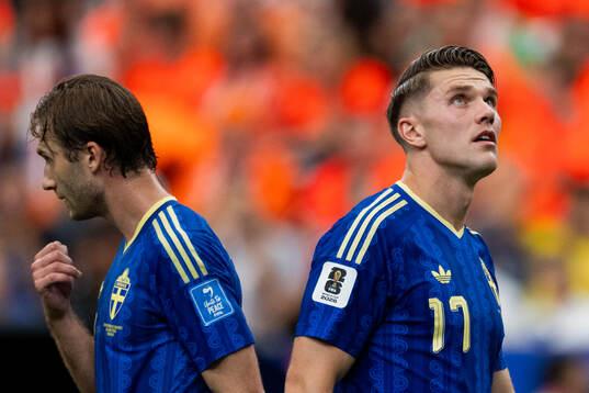 Benjamin Nygren and Viktor Gyökeres of Sweden