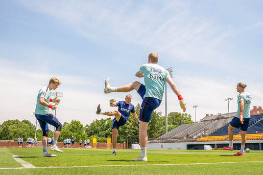 Goalkeeper Sander Tangvik, goalkeeper coach Frode Grodås,