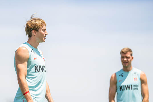 Kristian Thorstvedt and Alexander Sørloth of the Norwegian