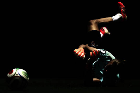 The silhouette of goalkeeper Ørjan Håskjold Nyland of the
