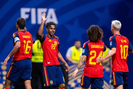 Lamine Yamal of Spain celebrates