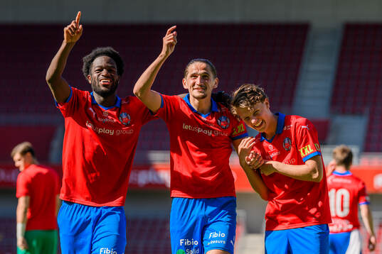 Helsingborgs Kevin Nyarko, Ervin Gigovic och Lucas Landgren