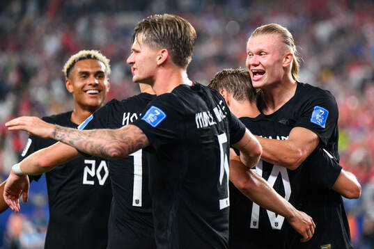 Antonio Nusa, Martin Ødegaard and Erling Braut Haaland of