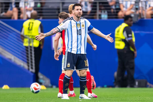 Lionel Messi of Argentina reacts
