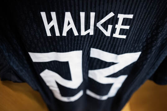 The kit of Jens Petter Hauge of Norway in the dressing room