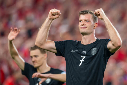 Alexander Sørloth of Norway celebrates