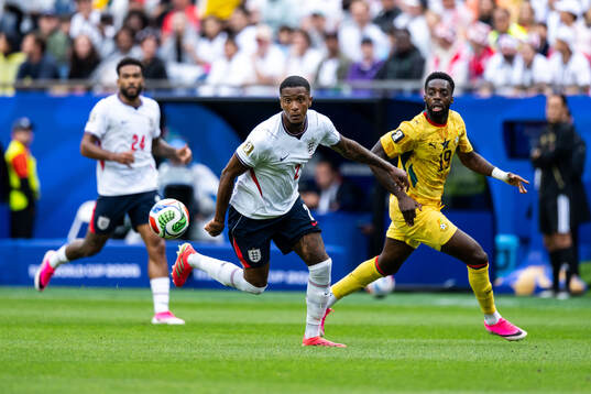 Ezri Konsa of England and Inaki Williams of Ghana