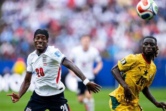 Anthony Gordon of England and Gideon Mensah of Ghana