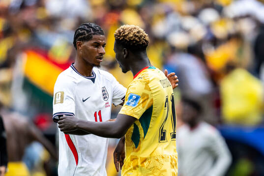 Marcus Rashford of England and Kojo Peprah Oppong of Ghana