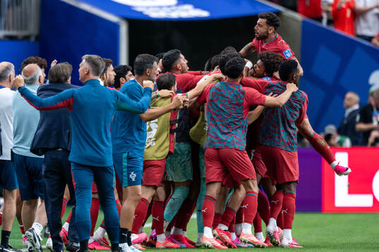 Cristiano Ronaldo of Portugal celebrates with team mates