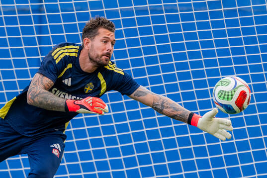 Goalkeeper Kristoffer Nordfeldt of the Swedish national