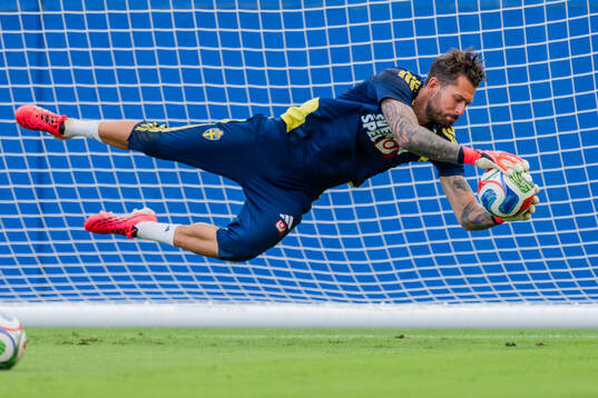 Goalkeeper Kristoffer Nordfeldt of the Swedish national