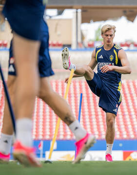 Lucas Bergvall of the Swedish national football team at a