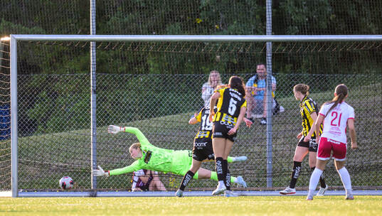 IK Uppsalas Stina Leffler och Häckens målvakt Fanney Inga