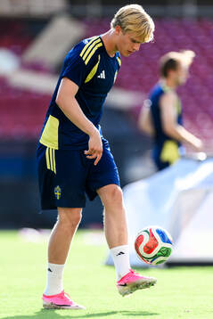 Lucas Bergvall of the Swedish national football team at a