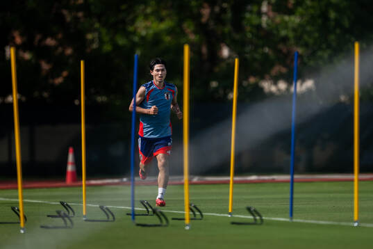 Takumi Minamino of the Japanese national football team at a