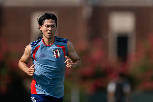 Takumi Minamino of the Japanese national football team at a
