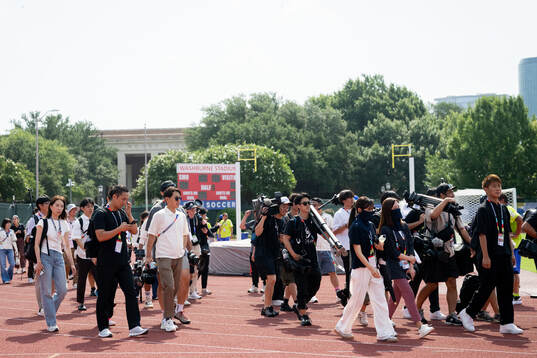 General view of media at a training session with the