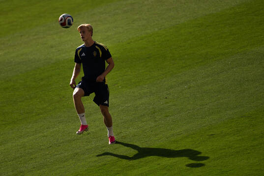Lucas Bergvall of the Swedish national football team at a