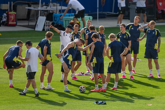 Players of the Swedish national football team at a training