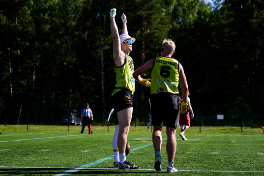 Nässjö Saints Pontus Andersson och Linus Petersson jublar