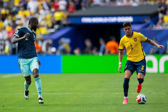 Antonio Ruediger of Germany and Piero Hincapie of Ecuador