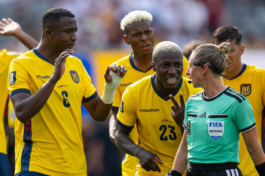 Willian Pacho and Moises Caicedo of Ecuador in a
