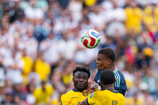 Jordy Caicedo and Pedro Vite of Ecuador against Nico