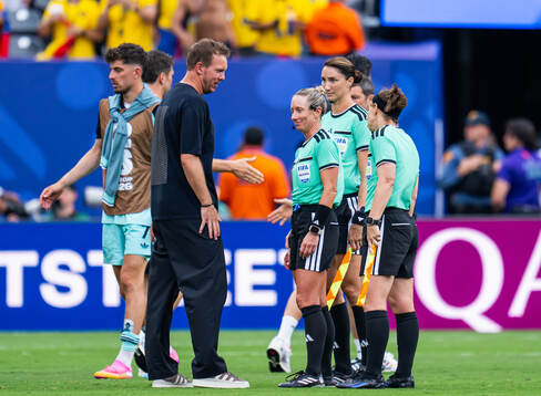 Head coach Julian Nagelsmann of Germany and referee Tori