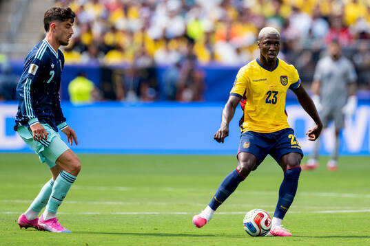 Kai Havertz of Germany and Moises Caicedo of Ecuador