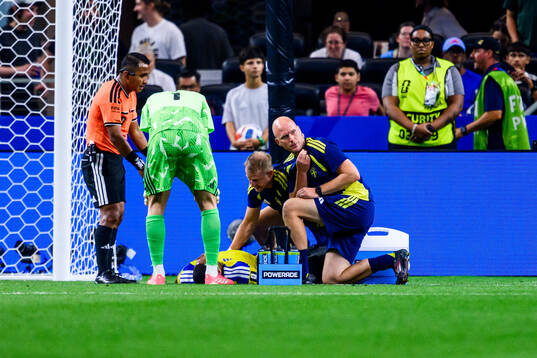 Isak Hien of Sweden in pain