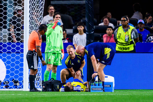 Isak Hien of Sweden in pain