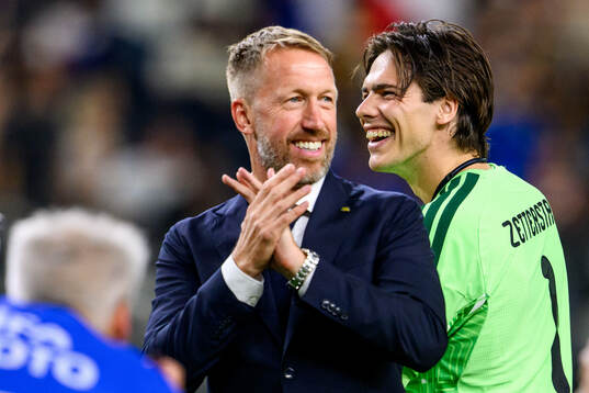 Head coach Graham Potter and goalkeeper Jacob Widell