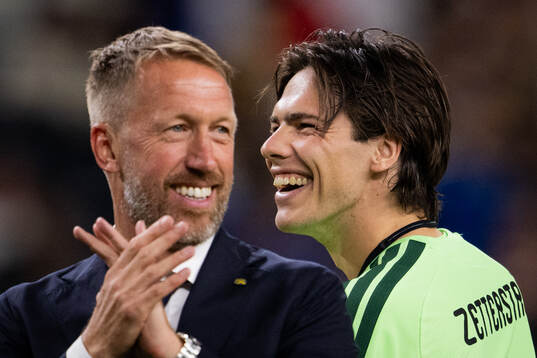 Head coach Graham Potter and goalkeeper Jacob Widell