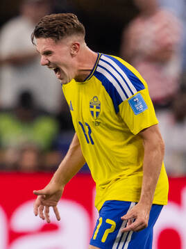 Viktor Gyökeres of Sweden reacts