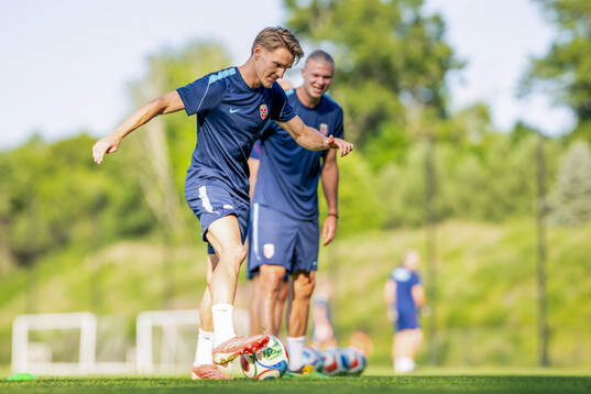 Martin Ødegaard and Erling Braut Haaland of the Norwegian